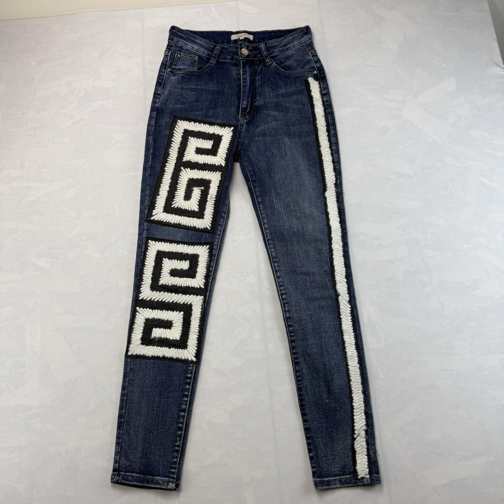 Gil Santucci Jeans Womens Small Embroidered Skinny Denim Statement